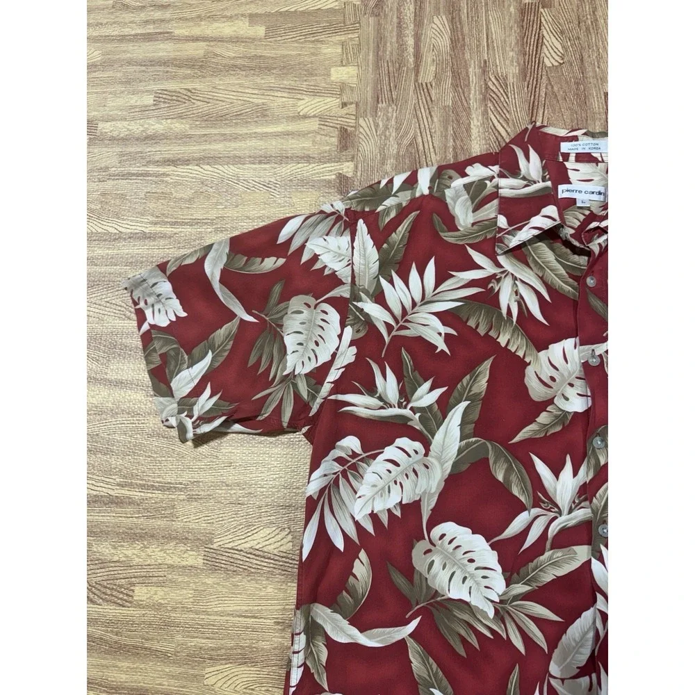 Pierre Cardin Tropical Palm Hawaiian Floral Print‎ Cotton Lawn Shirt Size L